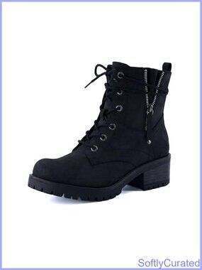 dunes Kobe Faux Leather Combat Ankle Boots Lace-Up Side Zip Women